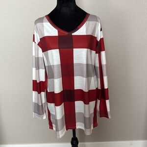 Plaid v-neck long sleeve shirt